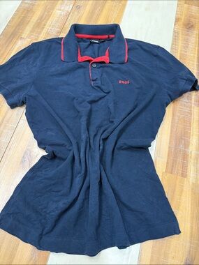 BOSS Navy Polo with Red Trim and Logo